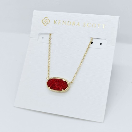 New Kendra Scott Elisa Gold Pendant Necklace in Red Drusy