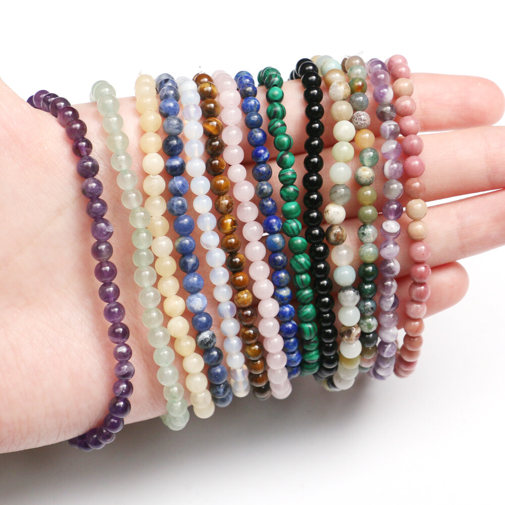 4~8mm Genuine Mixed Natural Gemstone Round Beads Stretchy Bracelet Healing Reiki
