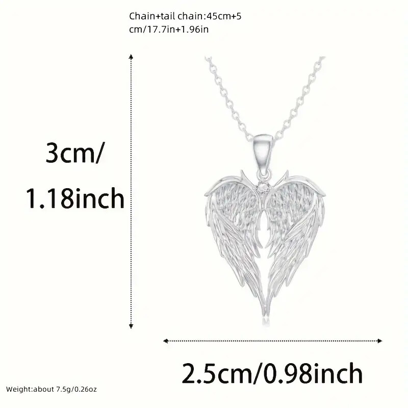 Elegant Angel Wing Heart Shaped Pendant Necklace Men Women Trendy Silver Color