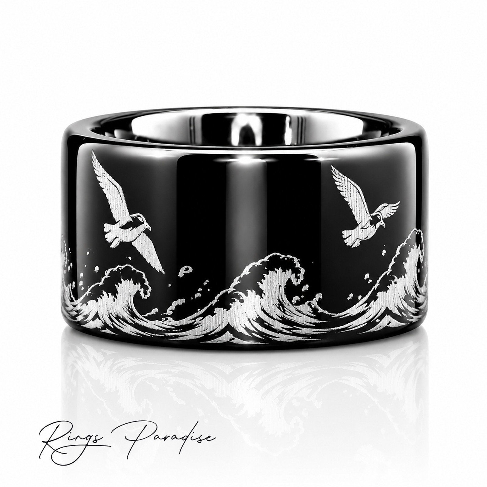Mahi Mahi Ring | Black Tungsten Wedding Band Fishing Ring – 8mm,10mm,12mm