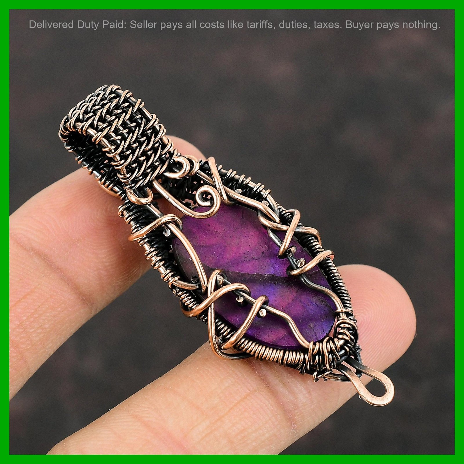 Oval Natural Pink Fire Labradorite Copper Wire Wrapped Third Eye Chakra Pendant