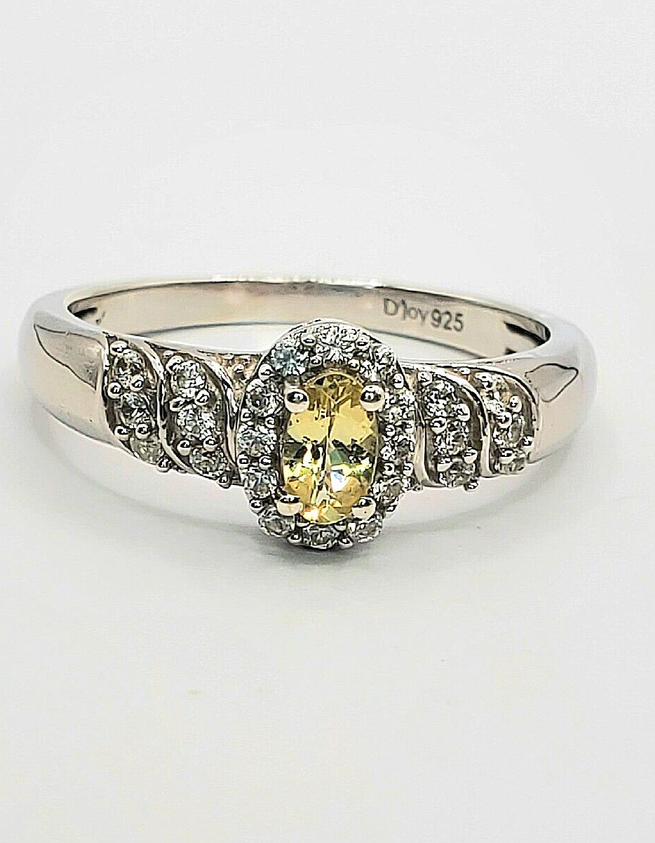 Genuine Heated Golden Apatite, Zircon Ring Rhodium Plated Sterling Silver Size 7