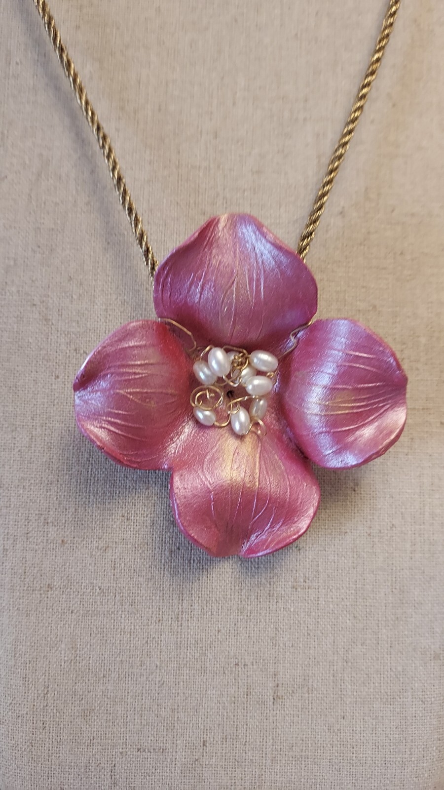 Pink Dogwood made of leather Floral statement necklace
