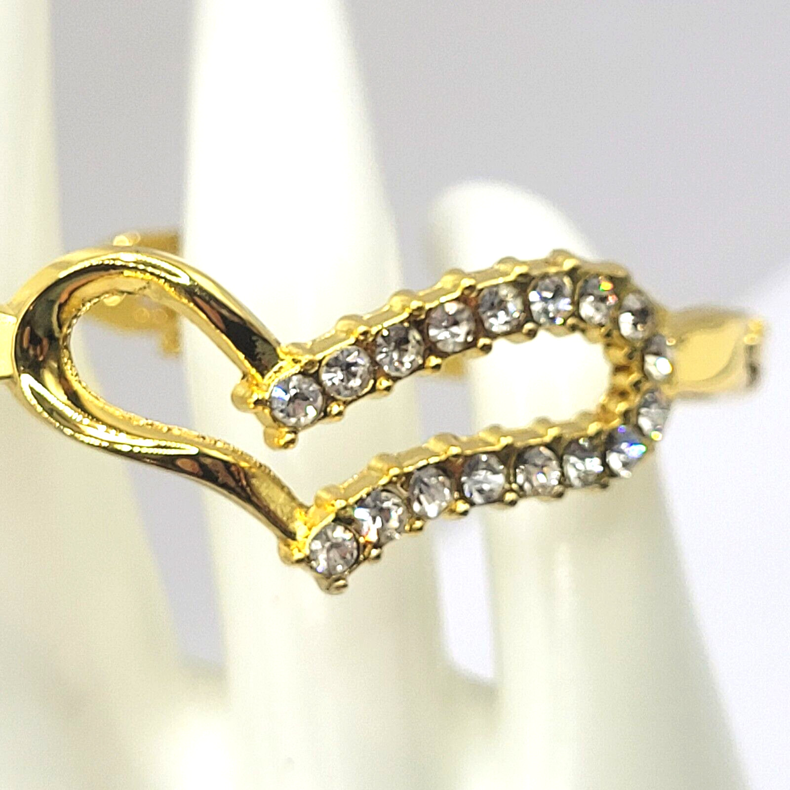 Austrian Crystal Rhinestones Modern Art Deco Heart Bracelet Gold Tone 8 Inch