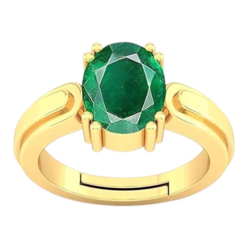 Certified 6.60 Ct Emerald Ring Natural Gold Plated Adjustable Men Women Gift