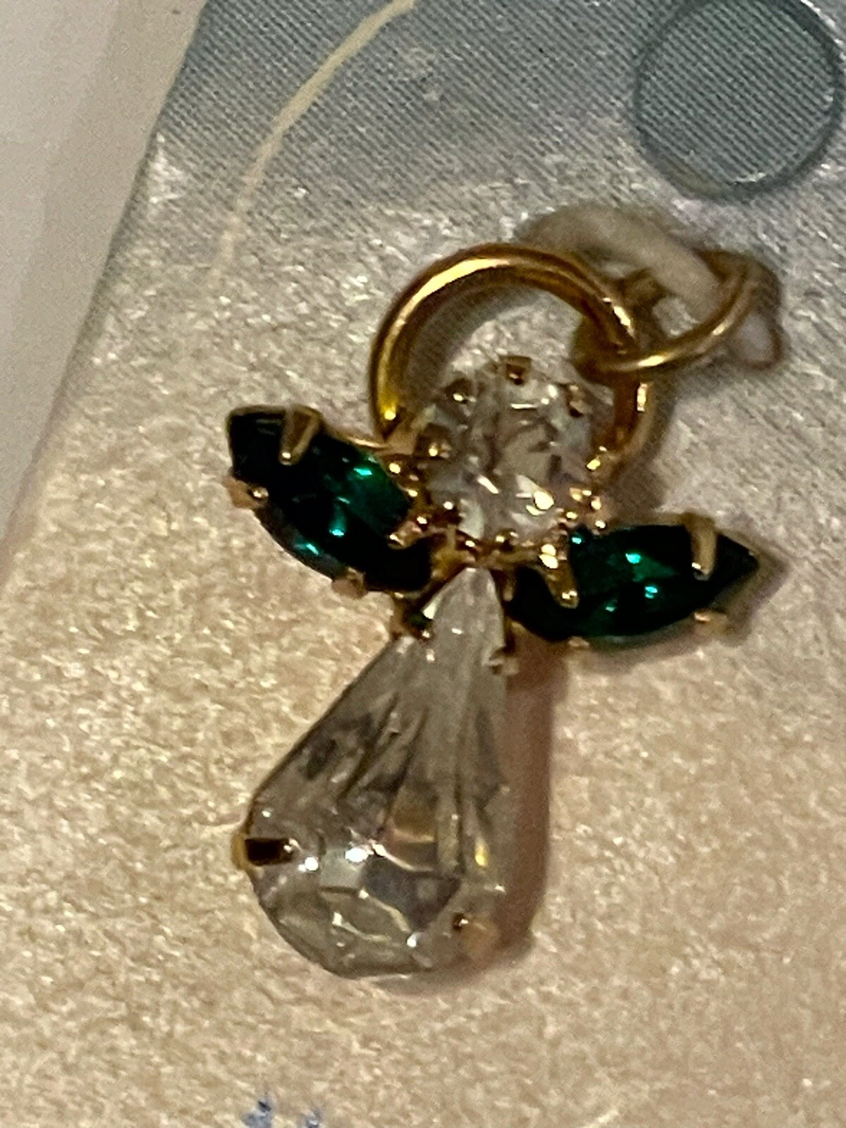 1996 May Birthstone Angel Charm Pendant Vintage Roman Inc NEW Rhinestones Green