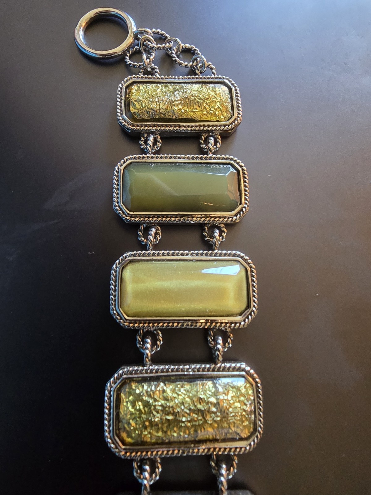 Lia Sophie Green Tone Rectangle Silver Toggle Bracelet