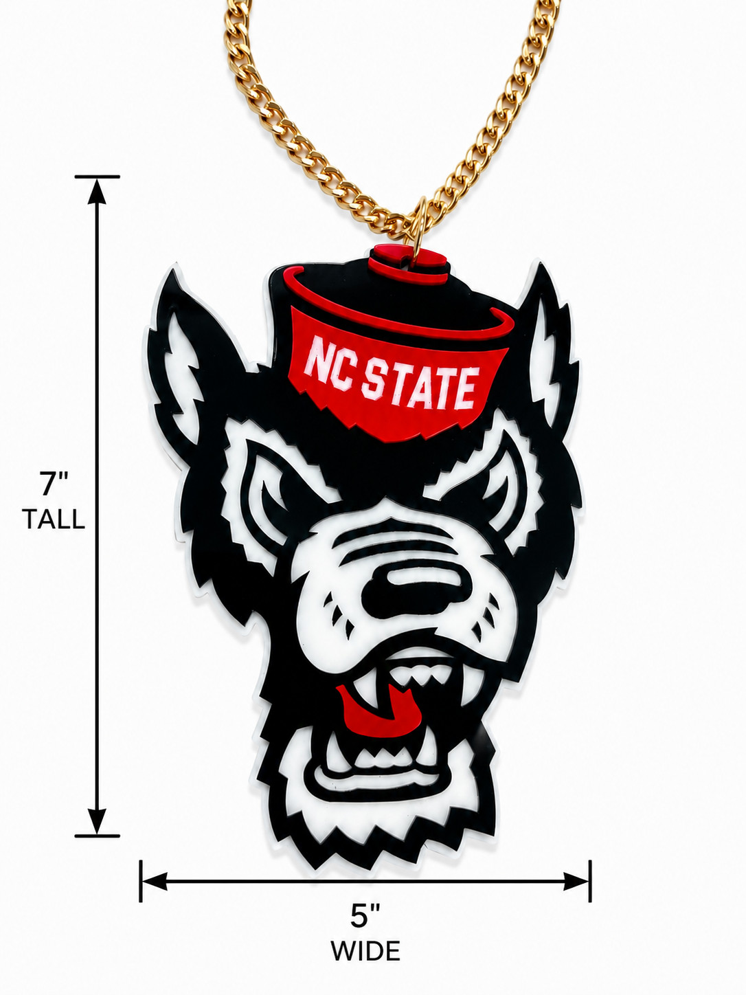 NC State Wolfpack Acrylic Fan Chain Necklace Red Black White Gold Pendant