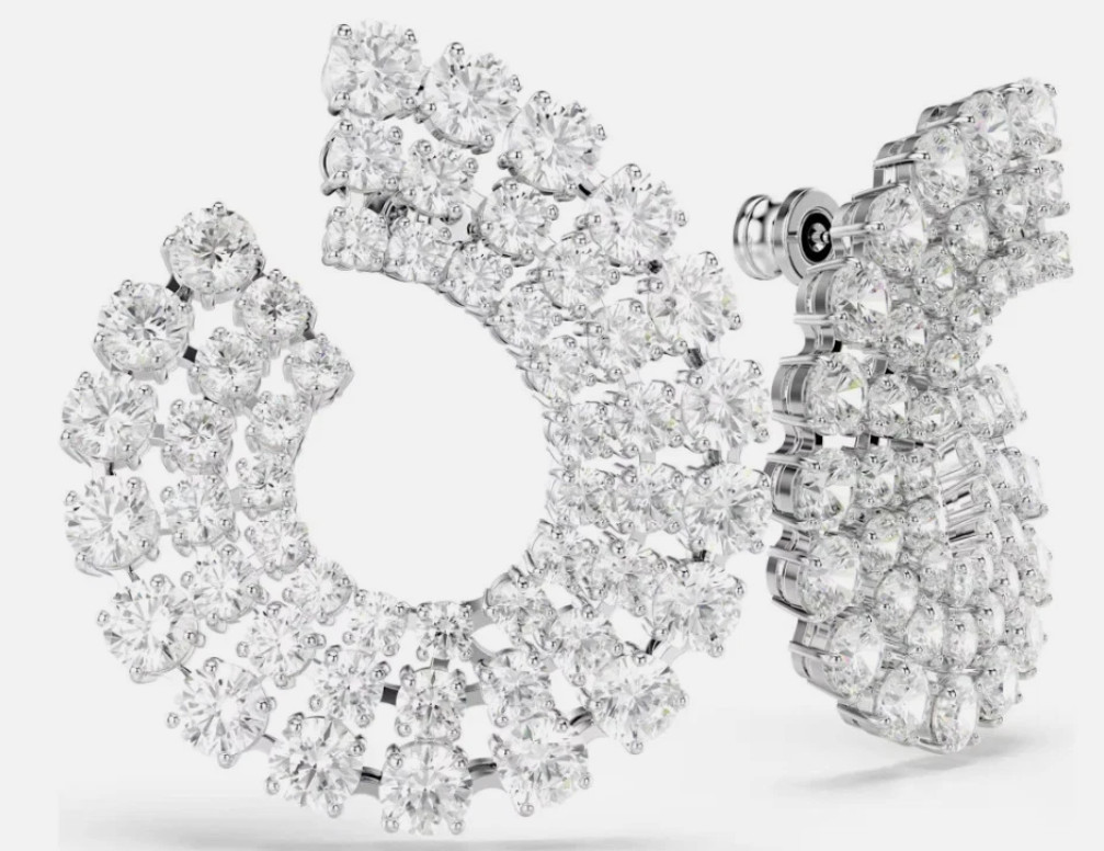Swarovski Matrix hoop earrings Mixed round cuts, White, Rhodium plated