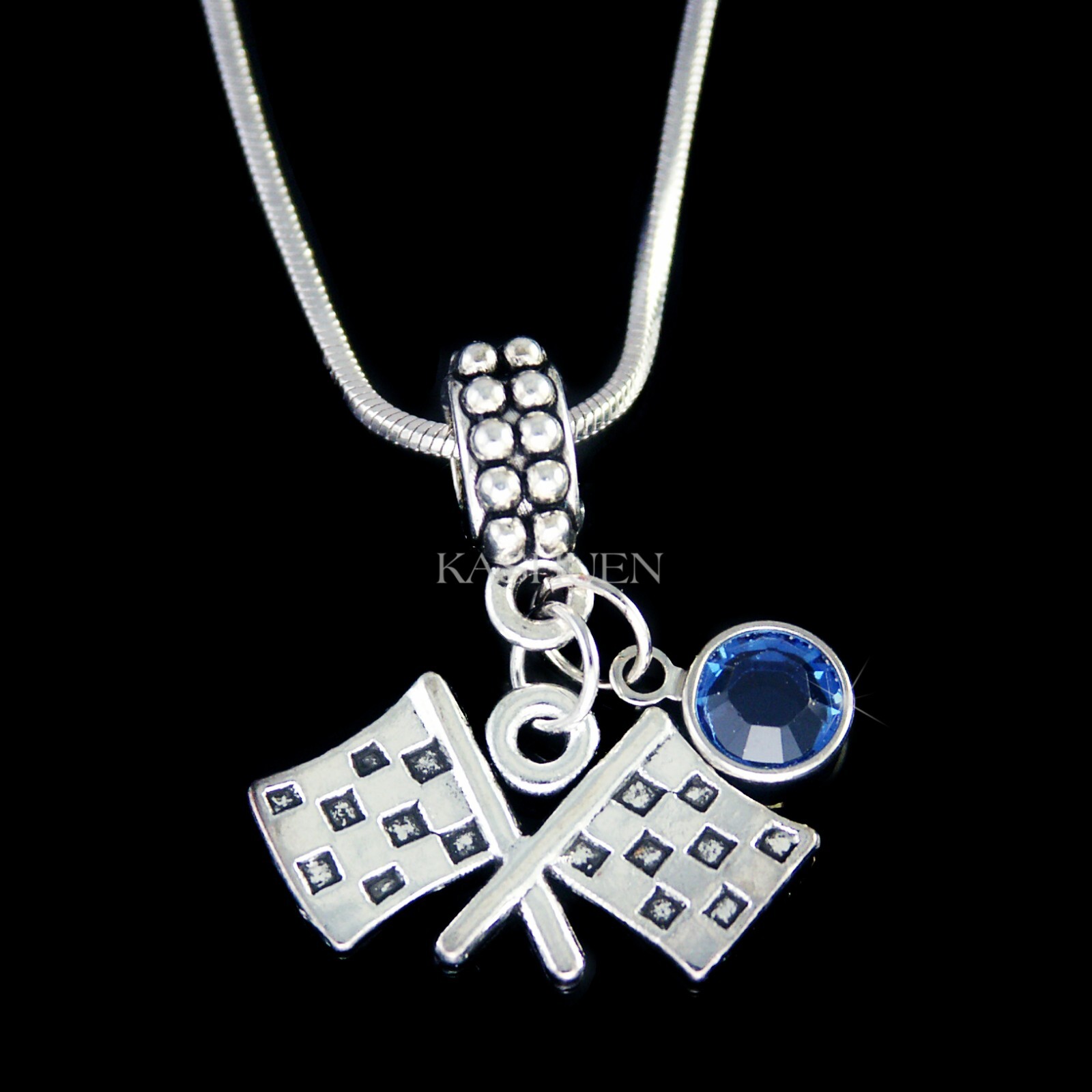 Checkered Flag Race Car Driver Necklace Auto Stock car Dirt Track Racing Jewelry