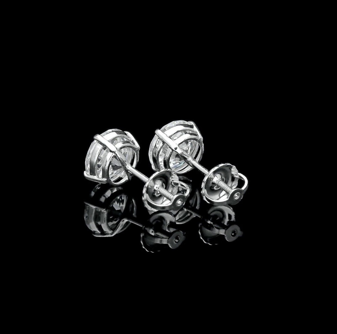 6.00 CT ROUND CUT VVS1/D LAB CREATED EARRINGS 14K WHITE GOLD SCREW-BACK 9MM