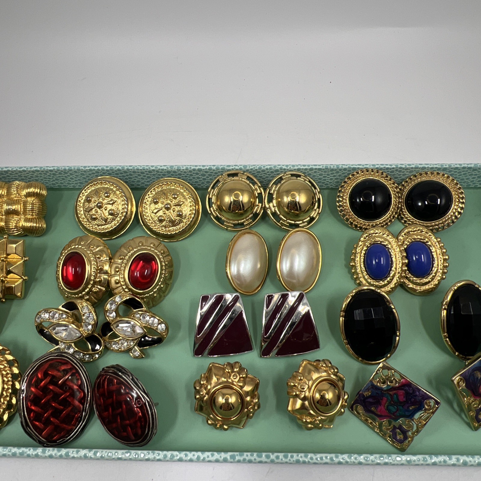 Vintage 20 Pairs Gold Tone Pearl Statement Pierced Earrings Trifari Monet +