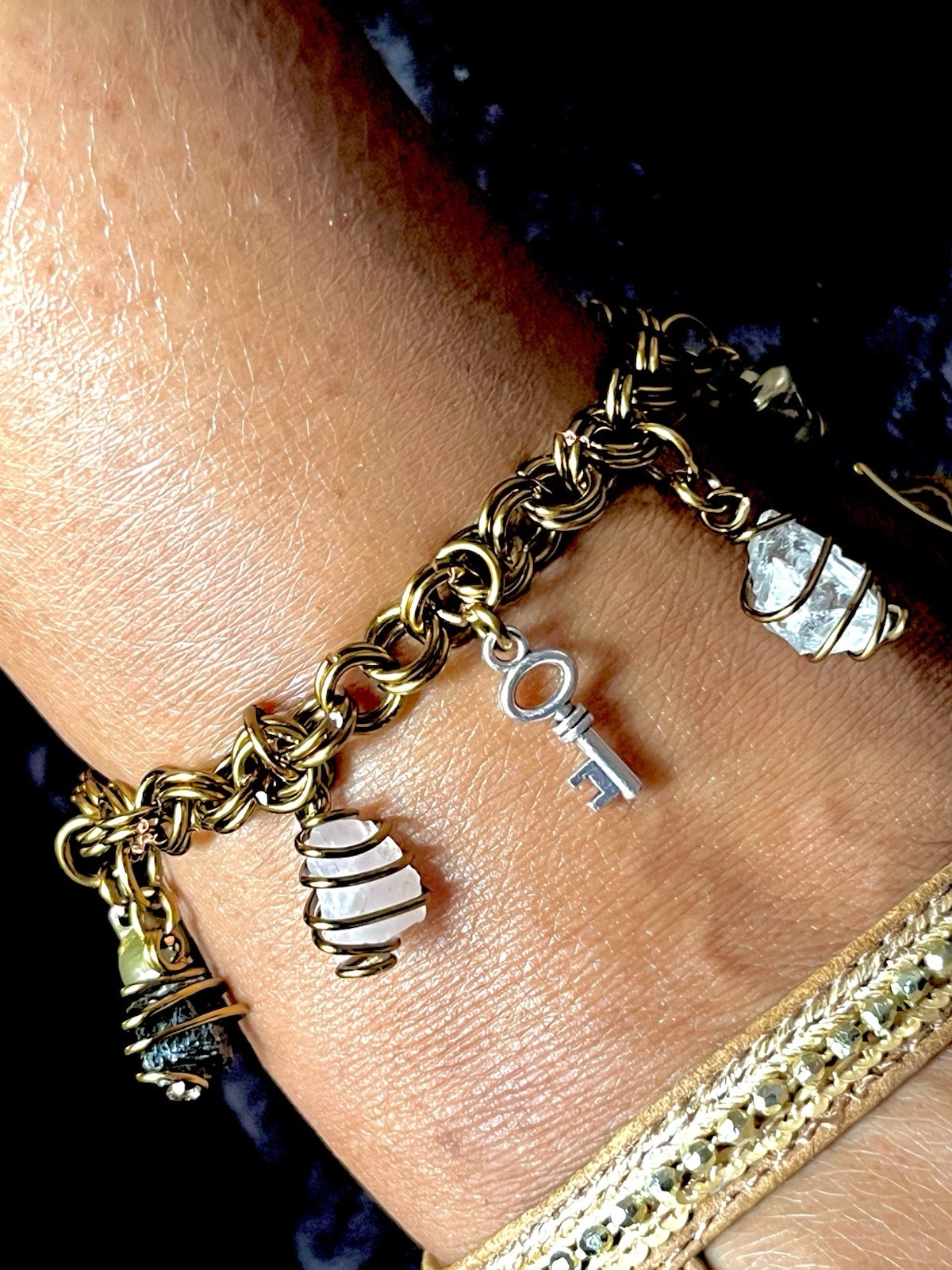 Copper/Antique Brass/titanium Non-Tarnish Link Chain/Charm/Crystal Anklet