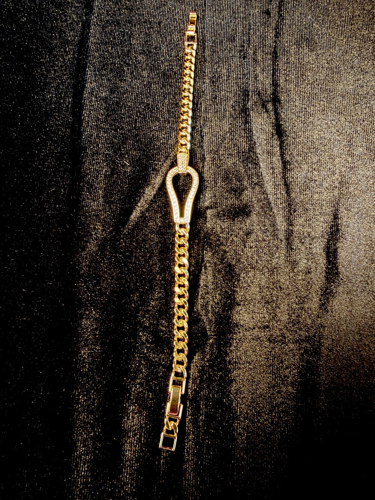 14K Gold filled Cuban Link Bracelet w/Pavé Buckle, AAA CZ Stone Box Clasp-NEW