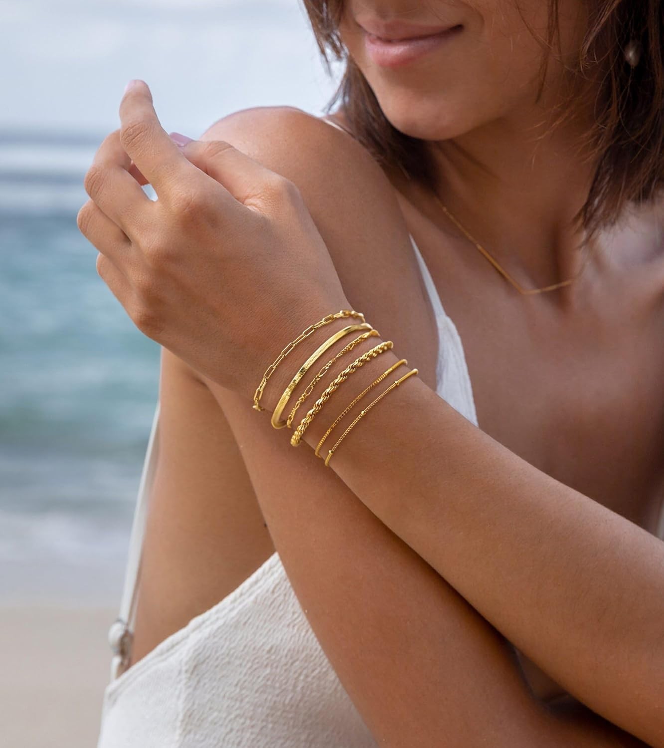 14K Gold Filled Bracelets Jewelry Women Paperclip Box Herringbone Figaro Rope