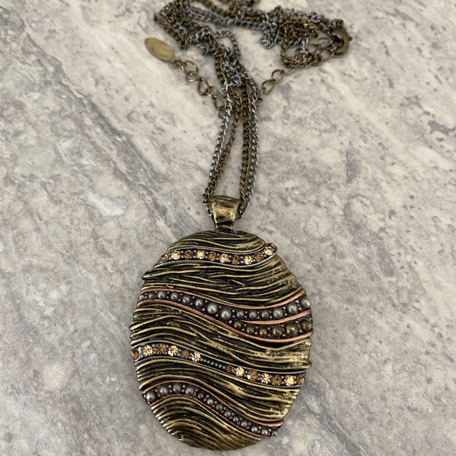 Latasia Necklace Tri Tone Two Strand Amber Tinted Rhinestones Statement 1990s