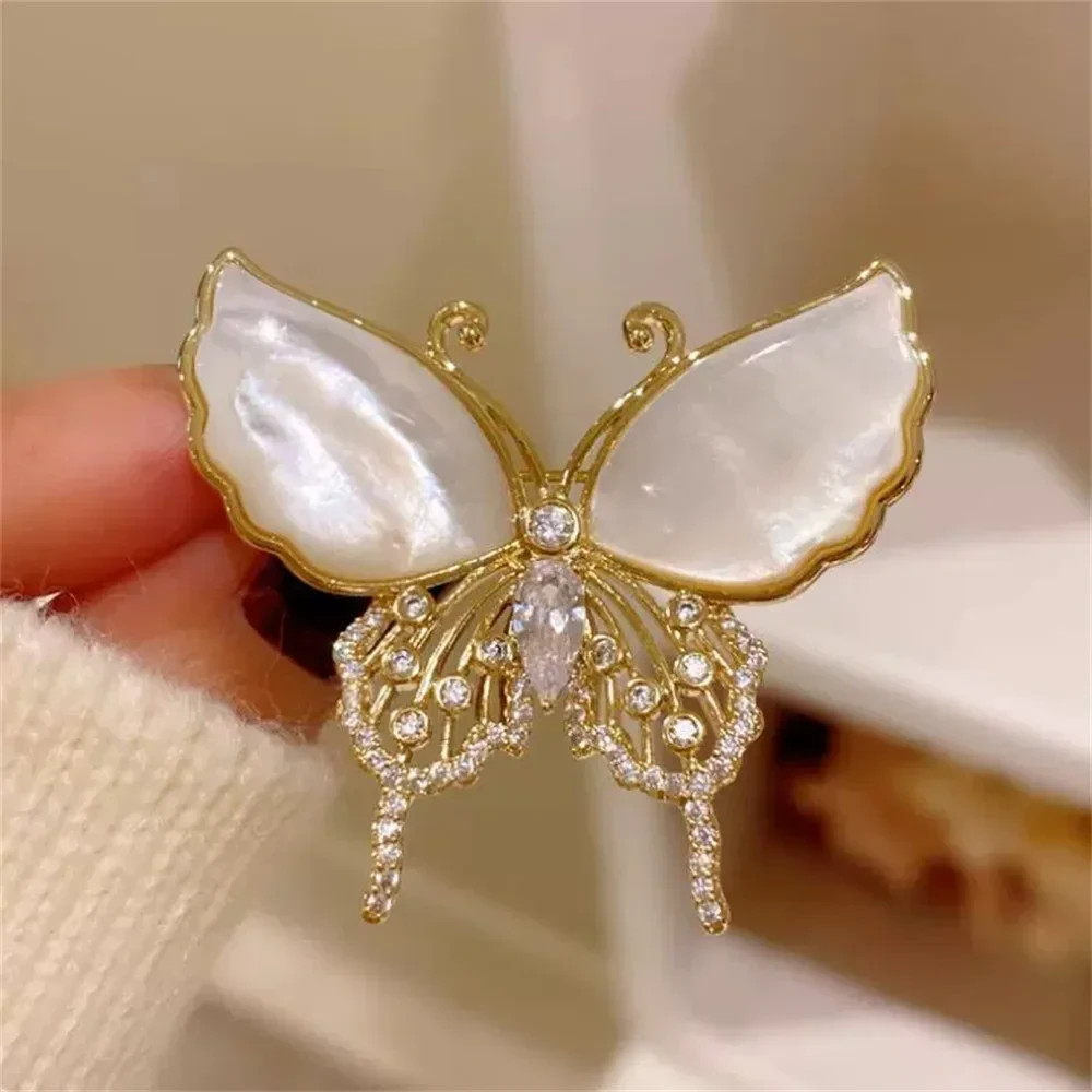 Blue Pink Peony butterfly Brooch Pin Imitation Pearl Floral Rose Corsage Women