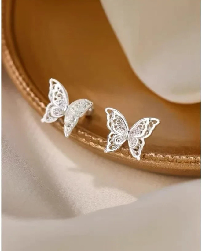 925 Sterling Silver Butterfly Stud Earrings Women Dainty Elegant Jewellery Gift