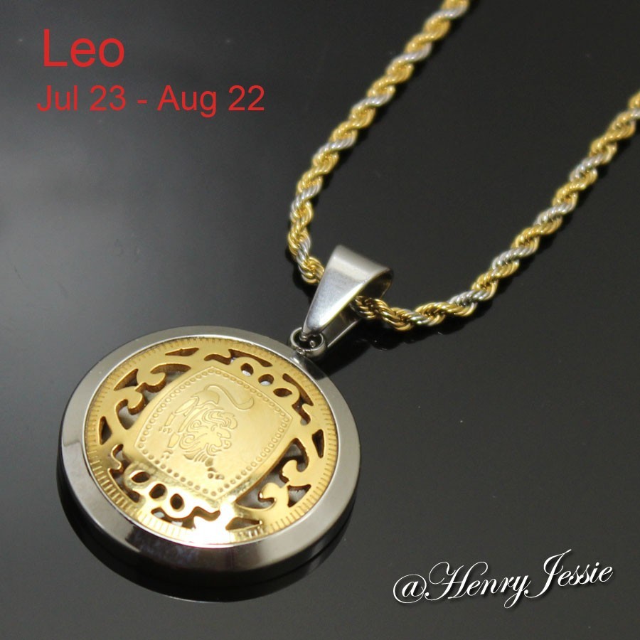 20″MEN Stainless Steel 1.5mm Silver/Gold Plated Rope Chain Zodiac Sign Pendant