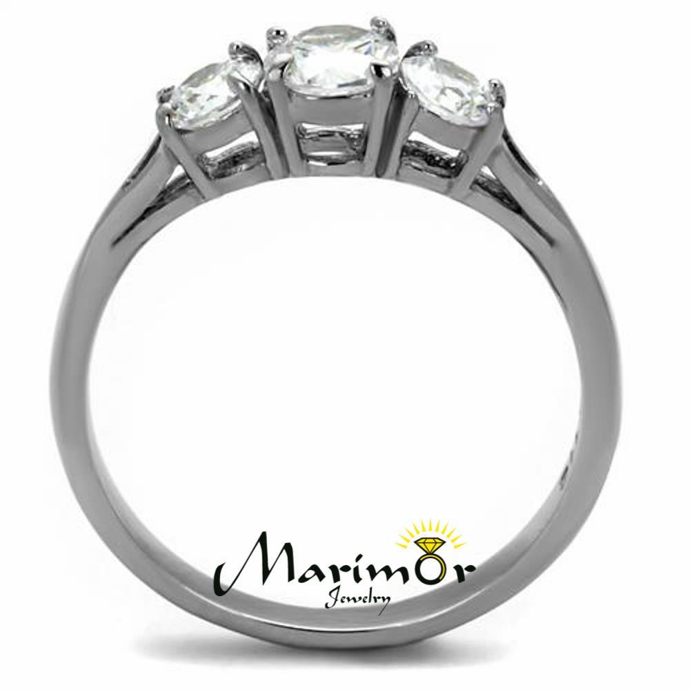 Women’s Three Stone .96 Ct Zirconia Stainless Steel Anniversary Ring Size 5-10