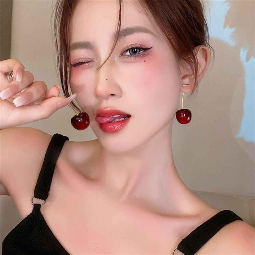 Cute Cherry Acrylic Earrings Kpop Resin Fruit Dangle Jewelry for Women – 1pr