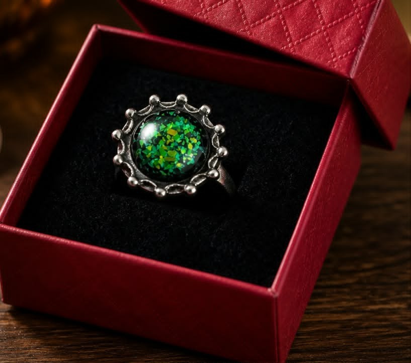 New 316L Stainless Steel Silver Ring with Green Stone for Women