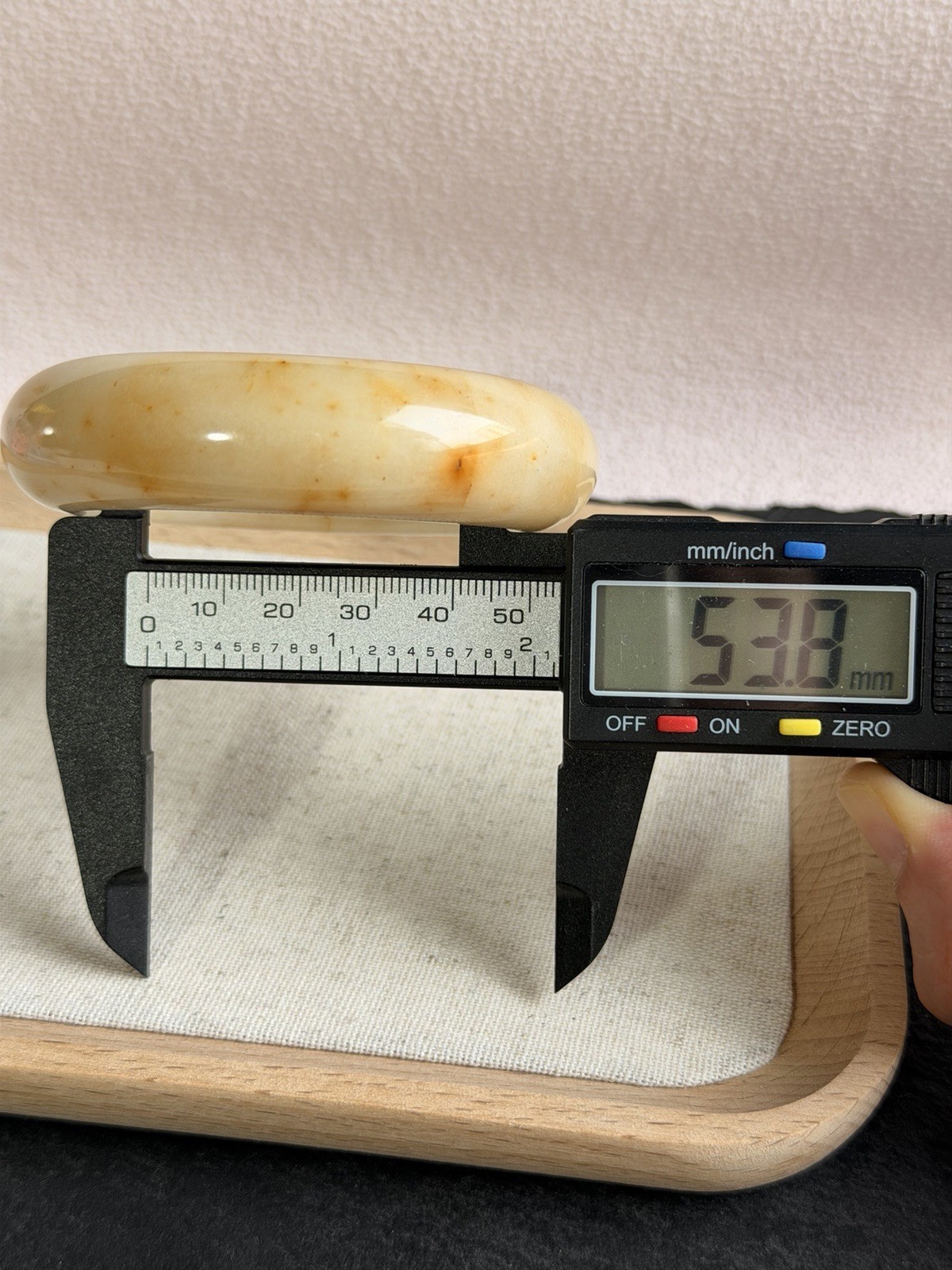 Natural Shoushan Jade Bangle 53.8mm Cream Ivory Jade with Honey Gold Inclusions