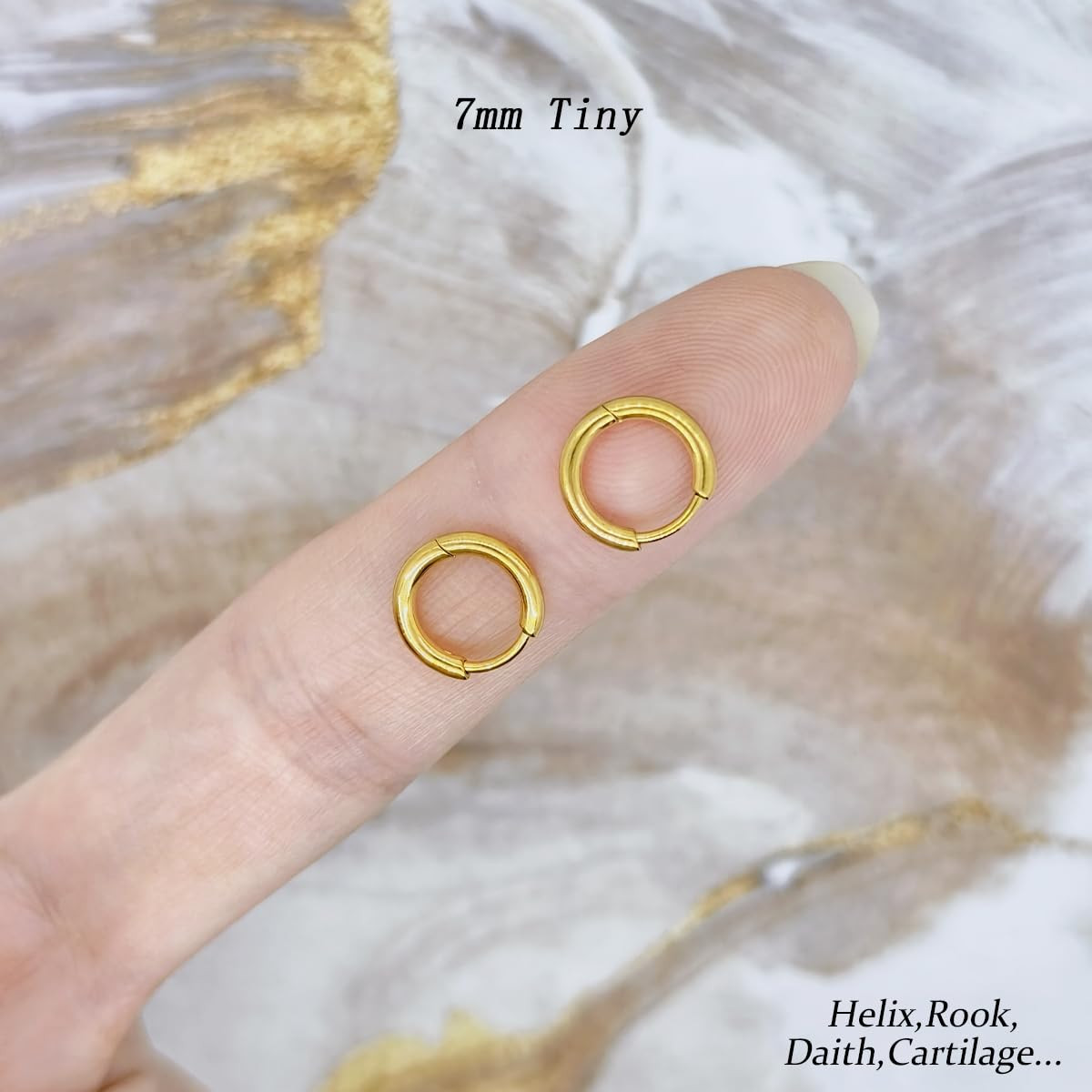 1 Pair 7Mm Small Hoop Earrings for Women, Dainty 14K Gold Plated Huggie Hoop Ear
