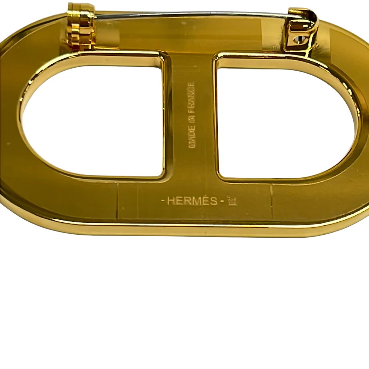 HERMES Chaine D’ancre Gold Dark Brown Hardware Leather None Brooch
