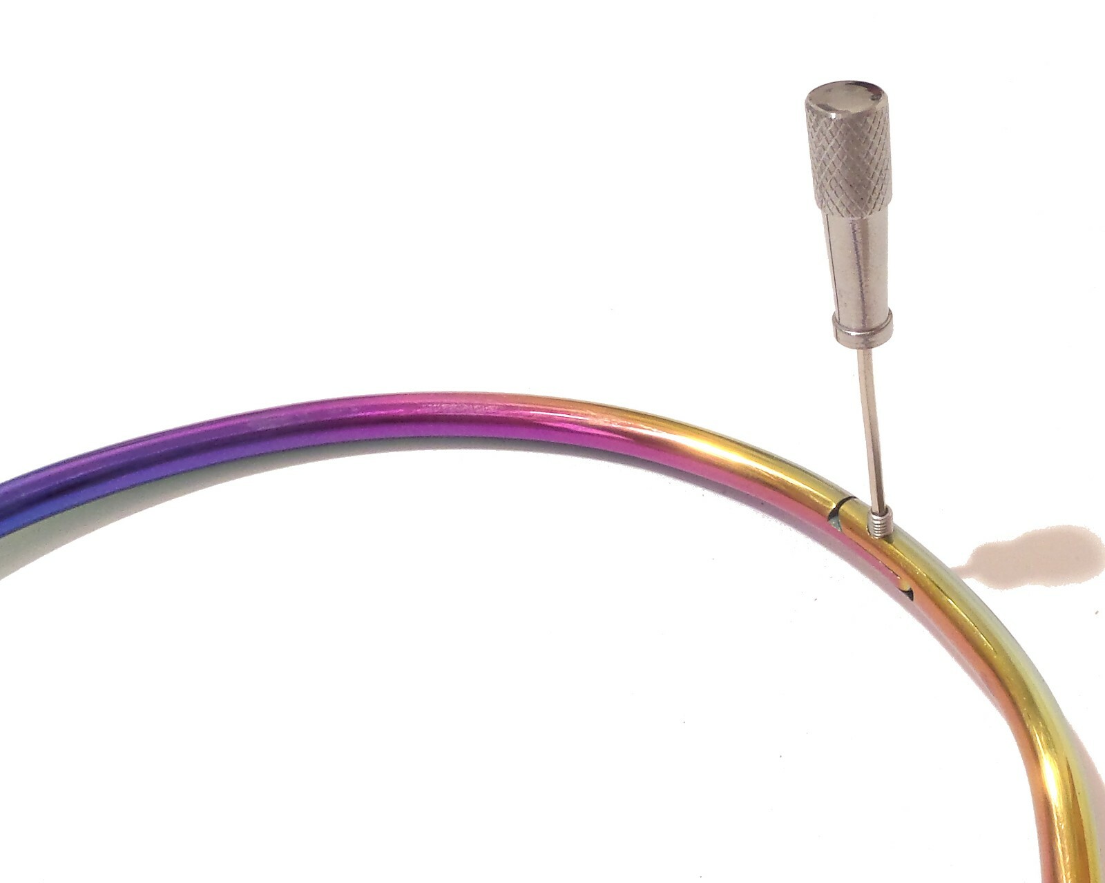 16″ 6mm Rainbow Petite Thin Locking Collar Stainless Curved Choker Collar w/Ring