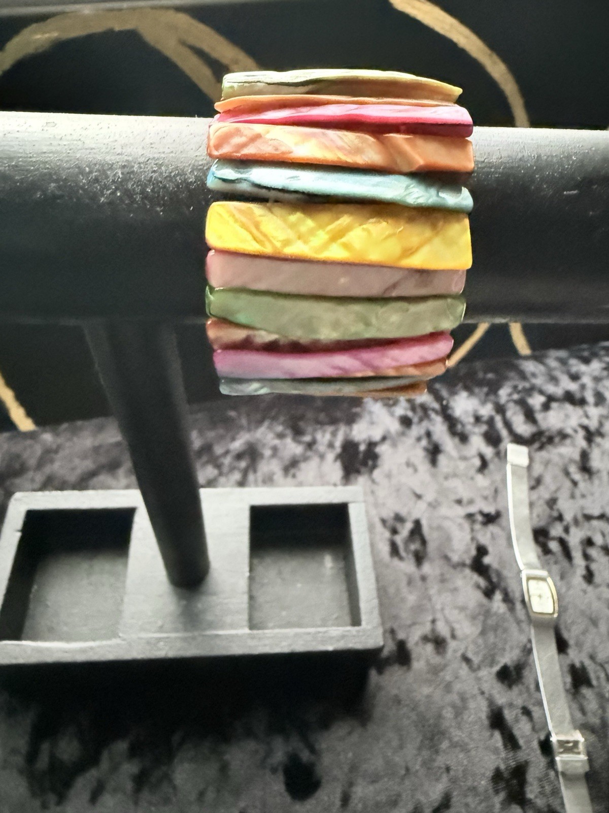 Multicolor Stackable Layered Cuff Bangle Bracelet, Rectangular Shape