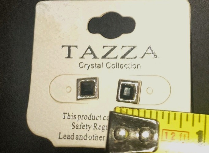 TAZZA Gold Tone Square Black Crystal Stud Earrings Nickel-Free Fast Shipping