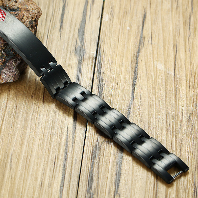 Magnetic Health Medical Alert ID Men Bracelet Free Engrave Stainless Steel Black