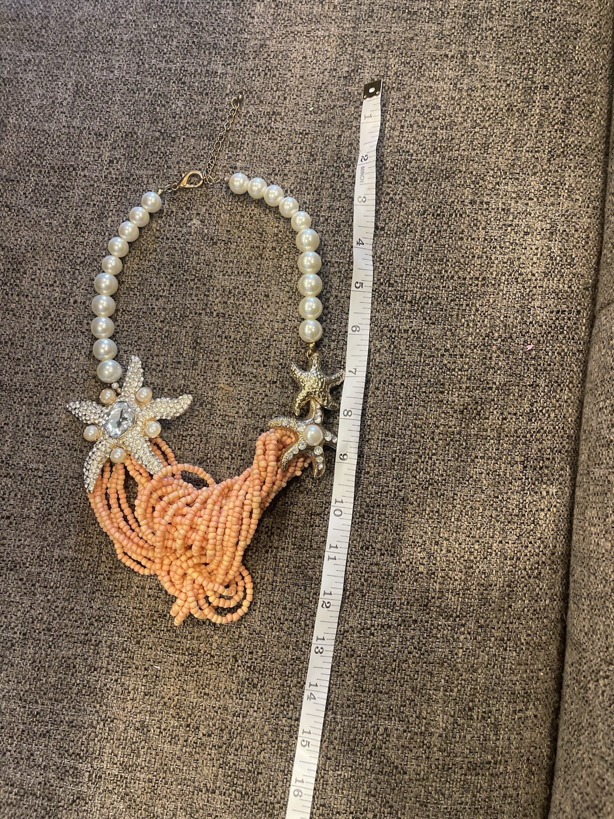Statement Peach Beaded Necklace & Earring Set with Pearl Accents