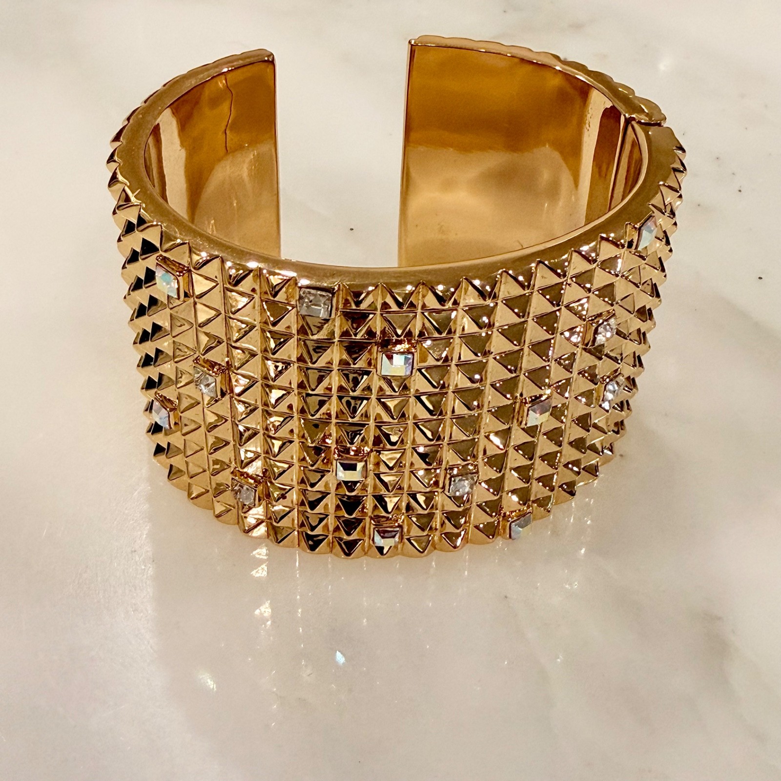 Karl Lagerfeld 11-row Pyramid Stud & Crystal-Embellished Hinged Cuff – SM