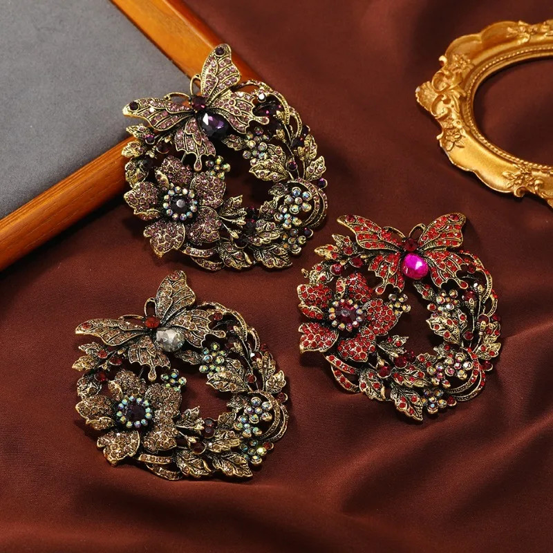 Vintage Style Butterfly Flower Brooch Pin Pendant RED Austrian Crystal Jewelry