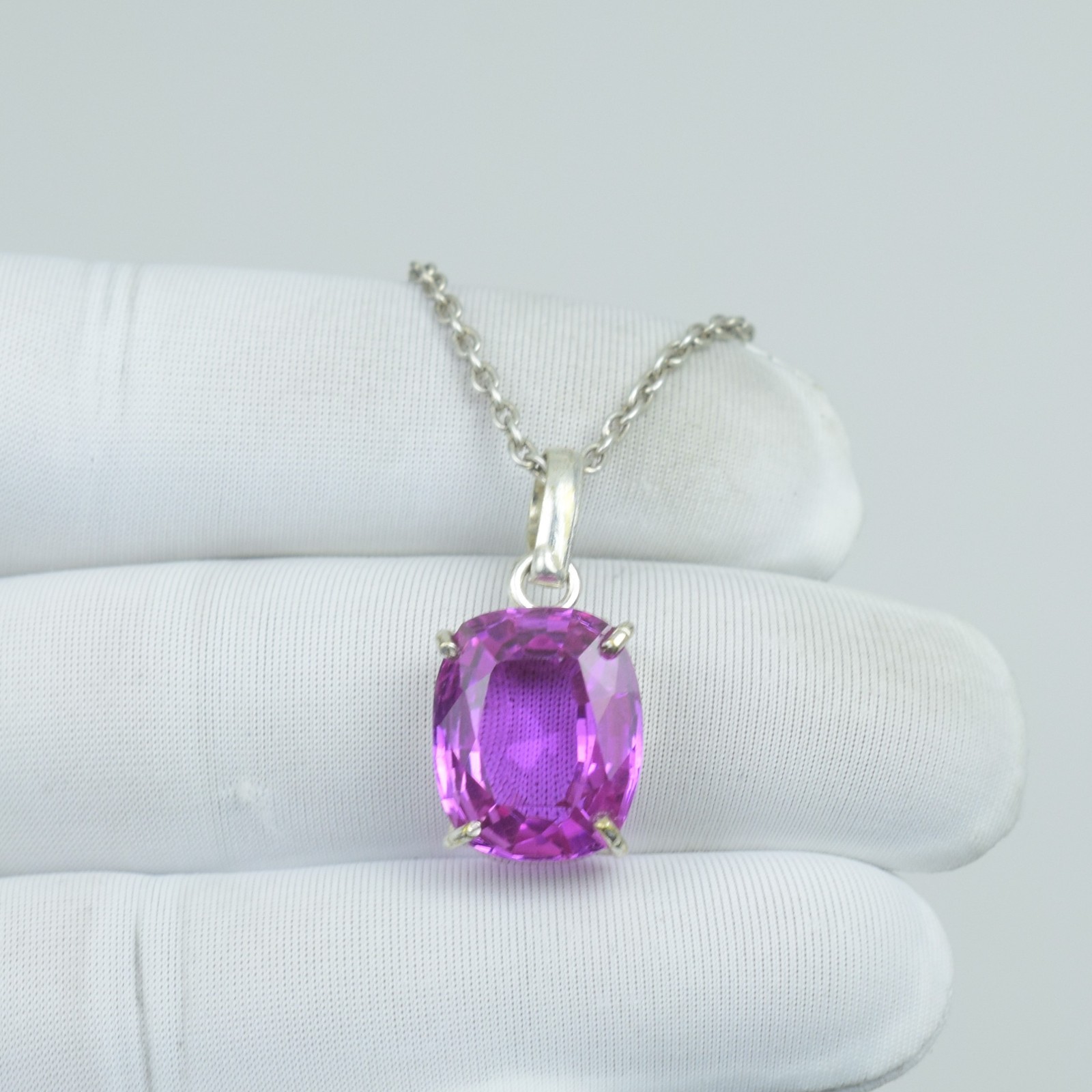 Cushion Cut Pink Sapphire Necklace Jewelry, Solid 925 Sterling Silver Sapphire,