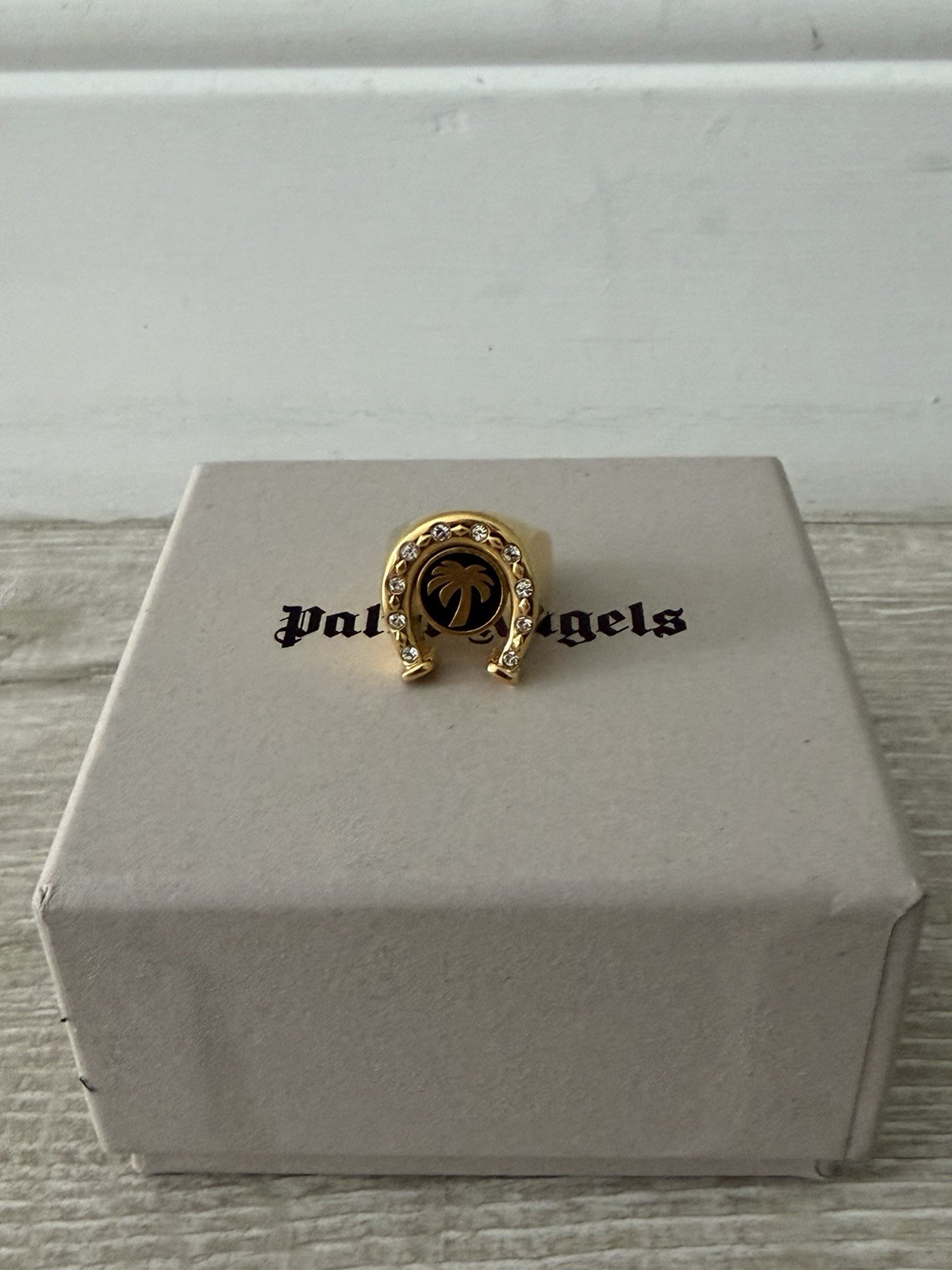 Adult Unisex Size 7 Palm Angels Gold Tone Horseshoe Rhinestone Embellished Ring