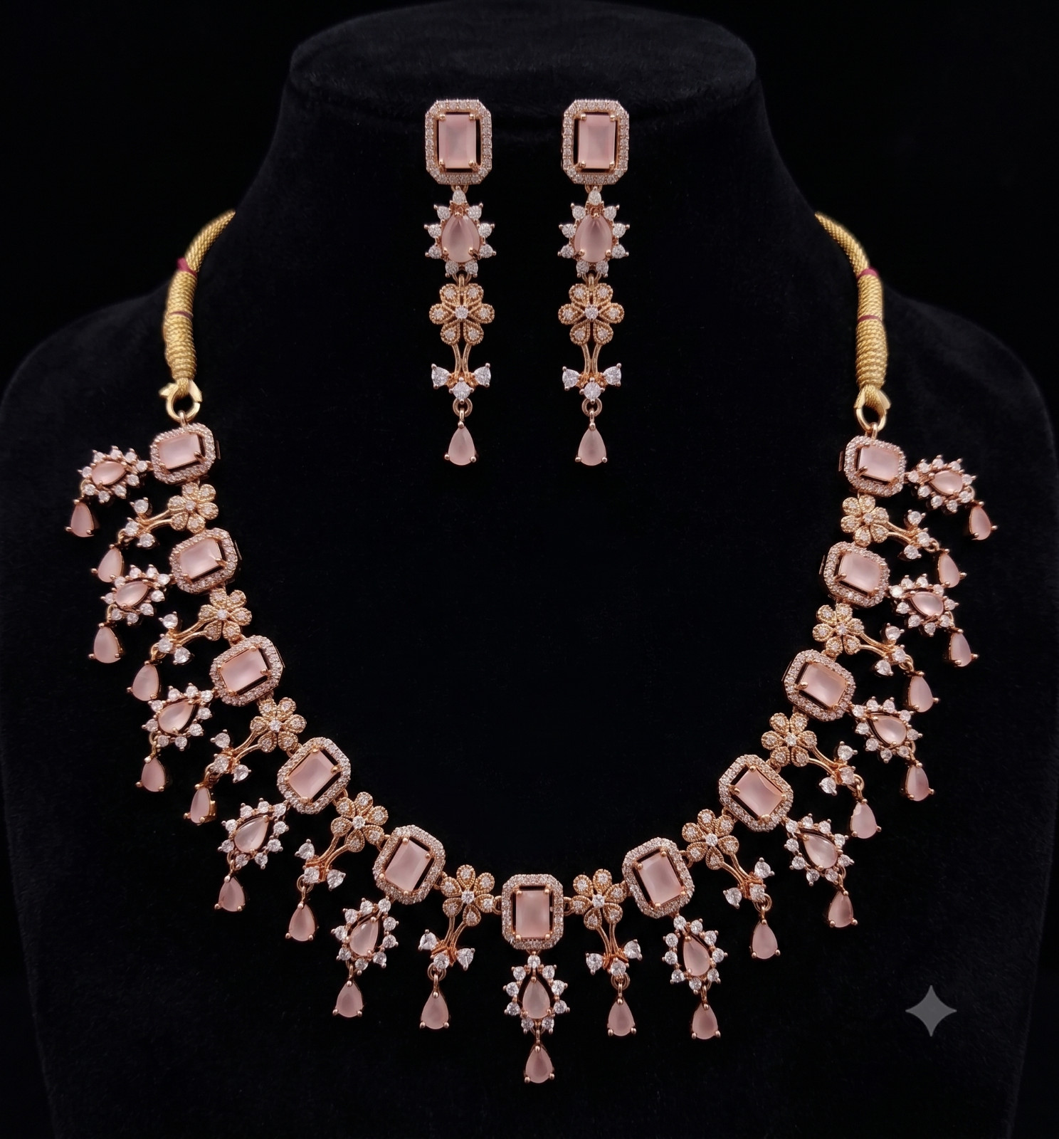 Pink CZ American Diamond Necklace Earrings Set Indian Wedding Bridal Jewelry