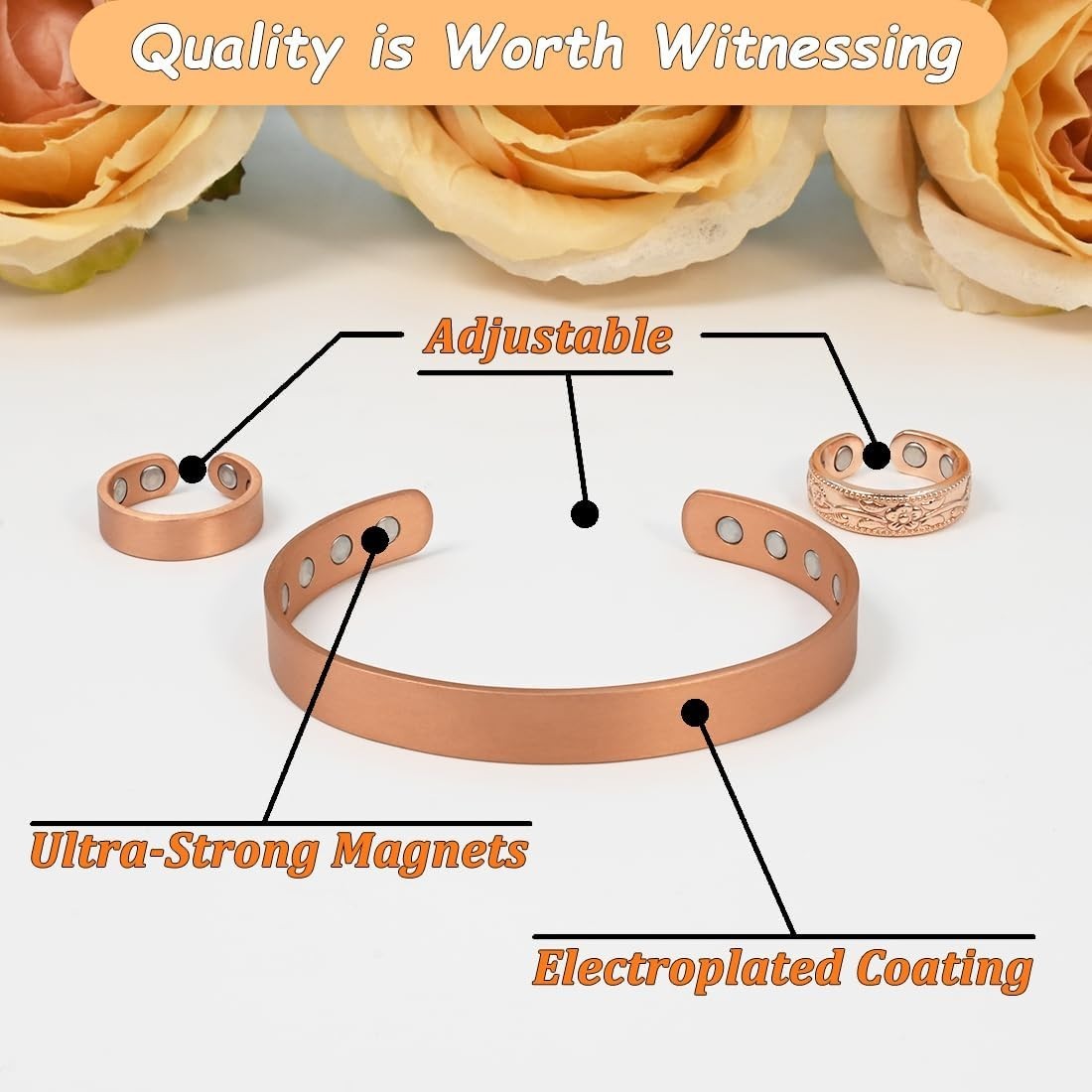 Copper Magnetic Bracelet for Women Ultra Strength Magnetic Bracelets 99.9% Pu…