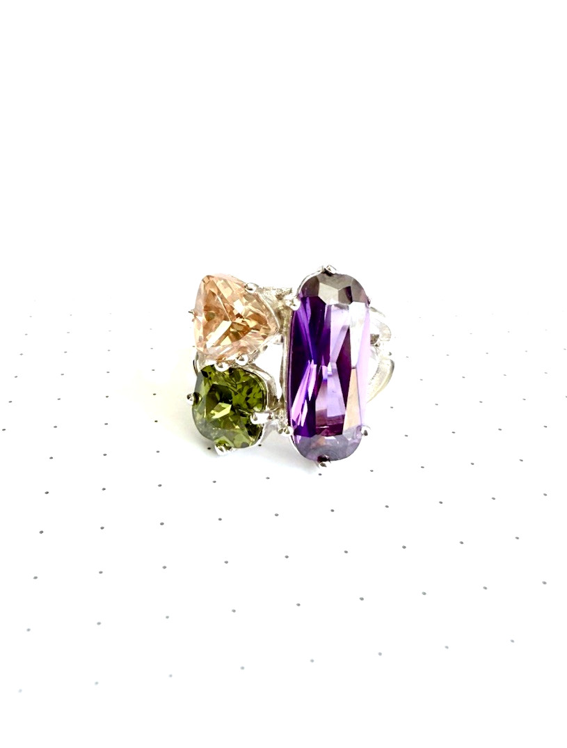 (SIZE 6,7,8,9) Eclectic Colorful Multi-Shape CZ STONES RING .925 STERLING SILVER