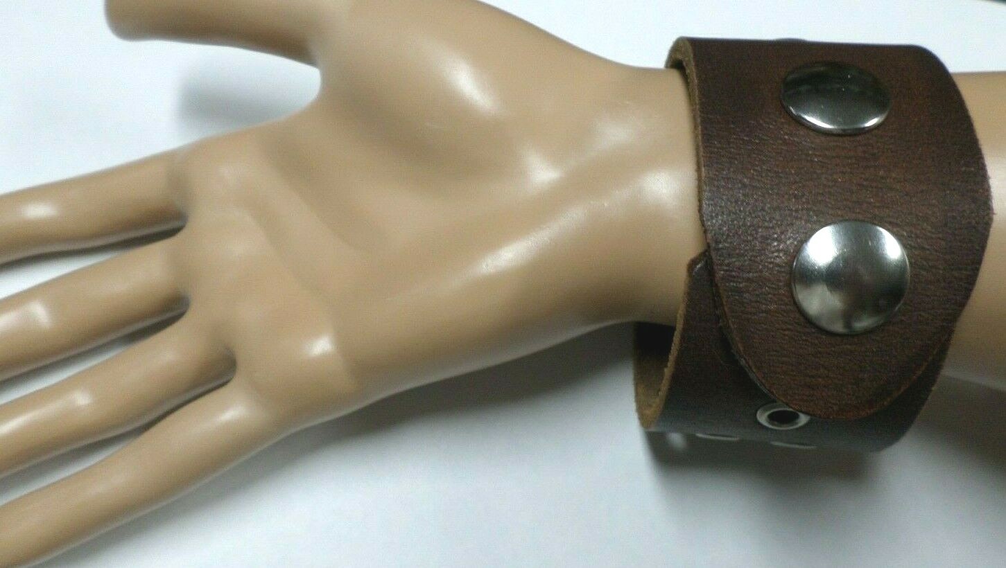 Western Biker Genuine Leather Bracelet Wrist Band-Crystals Studs Snaps-1.5″ Wide