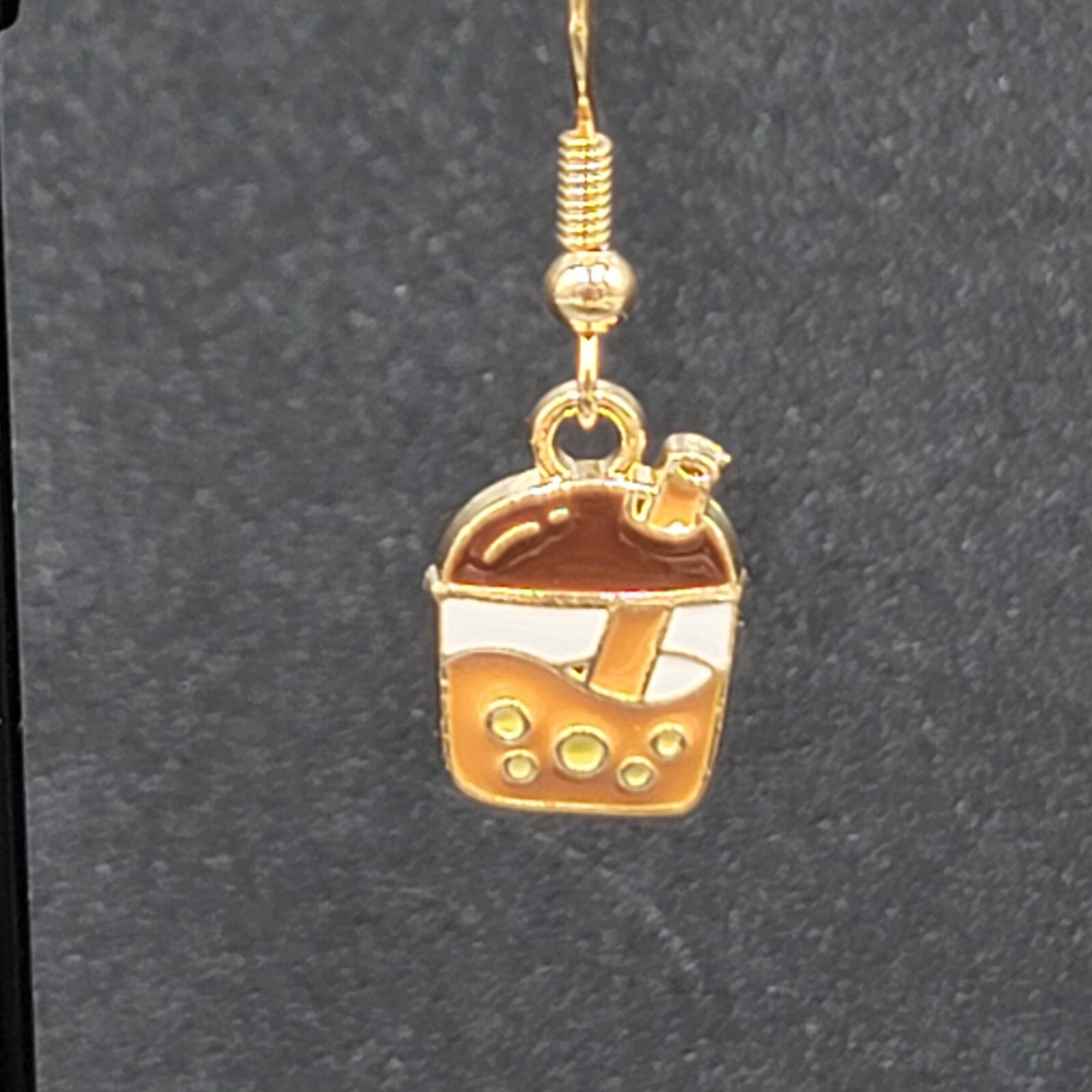 Boba Tea Pierced Earrings Gold tone Coffee Drink Dangle Enamel 1/2″