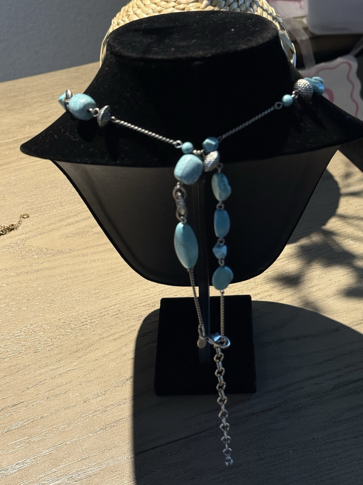 Chico’s Turquoise Baroque Stone Beaded Statement Necklace Lobster Clasp, 18 in