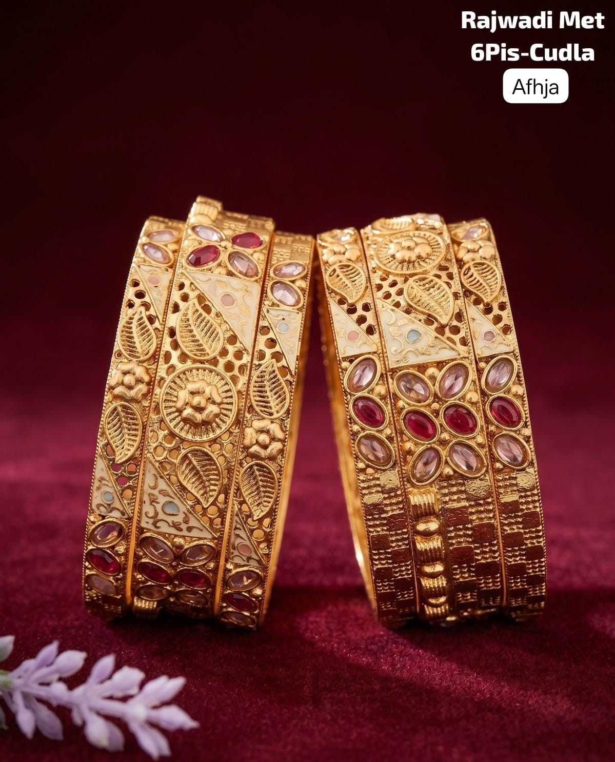 Premium Brass Rajwadi 6 Pcs Chudla Set – Traditional Designer Bangles (Sizes 2.4