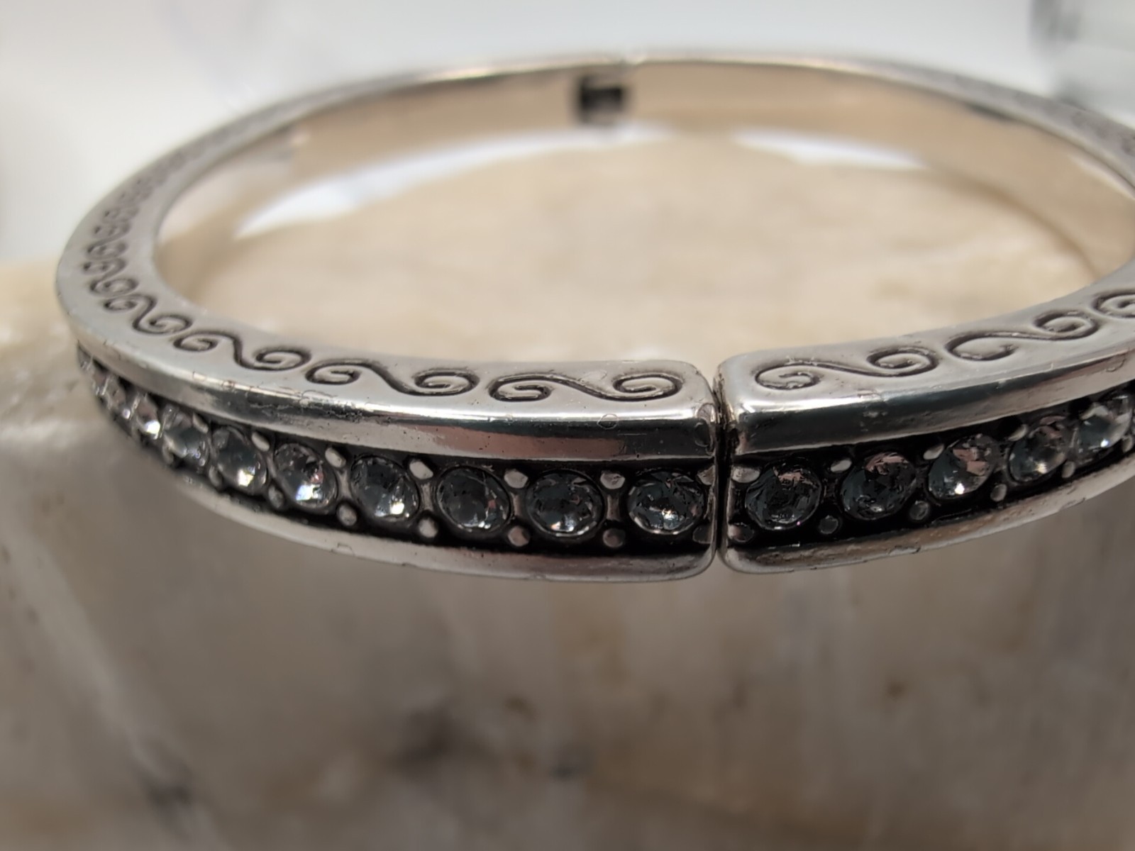 Brighton Secret of Love Silver Tone Hinged Bracelet Crystal Magnetic Closure