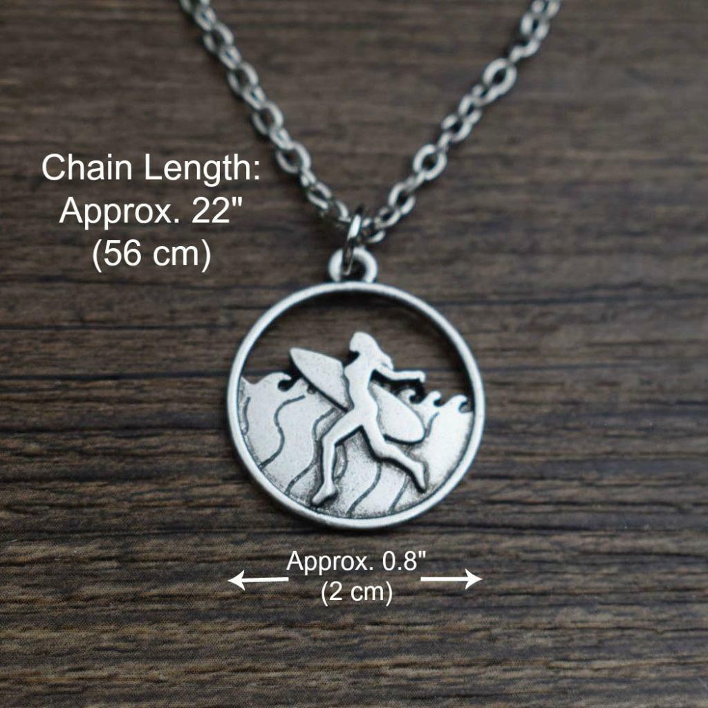 SURFER GIRL NECKLACE 22″ Chain Outdoor Adventure Pendant Surfing Surf Beach