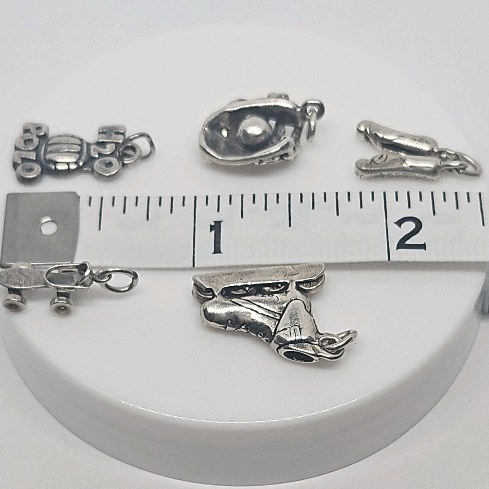 Lot of 5 Sterling Sports Pendants Charms Roller Skate H20 Polo Ballet Baseball