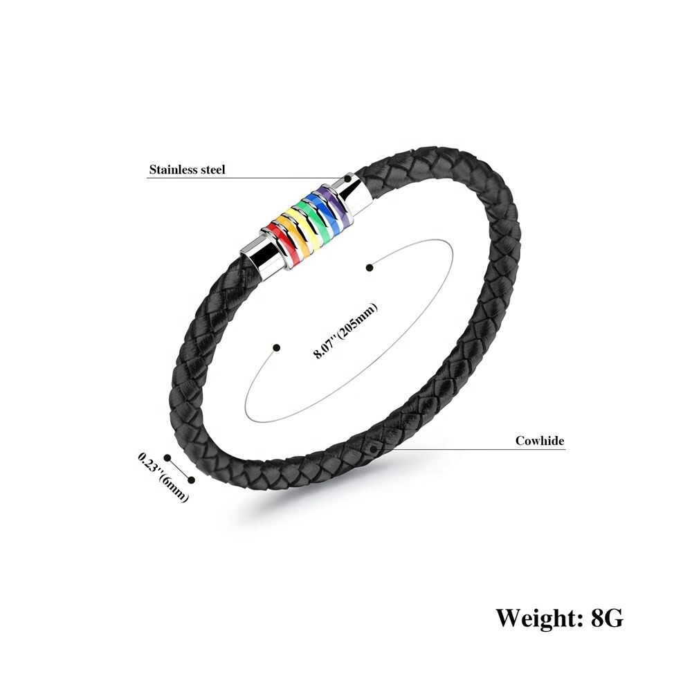 2 Pcs Couple Bracelet Love Leather Braided Magnetic Rainbow Gay LGBT Lover Gift