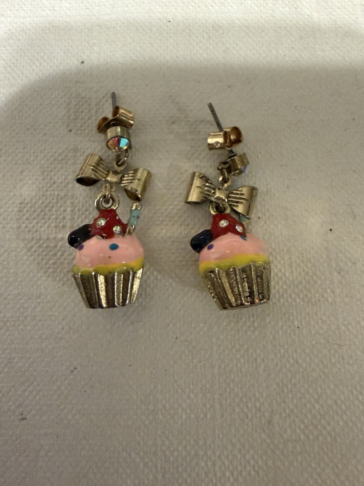 Betsey Johnson Vintage Paris Is Always A Good Idea Pink Cupcake Candy Earrings